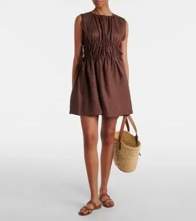ASCENO Gathered linen minidress | Thumbnail 3