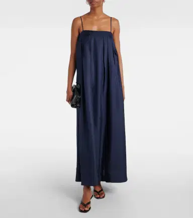 ASCENO Heather pleated silk twill maxi dress | Thumbnail 2