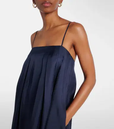 ASCENO Heather pleated silk twill maxi dress | Thumbnail 4