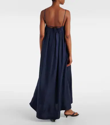 ASCENO Heather pleated silk twill maxi dress | Thumbnail 5