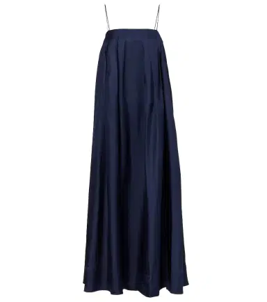 ASCENO Heather pleated silk twill maxi dress | Thumbnail 1
