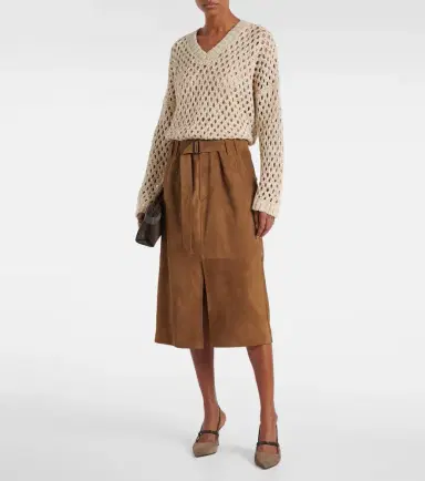 Brunello Cucinelli Suede midi skirt | Thumbnail 3 Brunello Cucinelli Suede midi skirt | Thumbnail 3