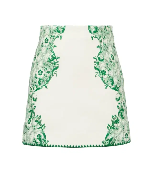 Alemais Alémais Olive printed linen and cotton miniskirt
