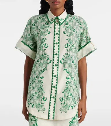 ALÉMAIS Alémais Olive printed cotton and silk shirt | Thumbnail 2