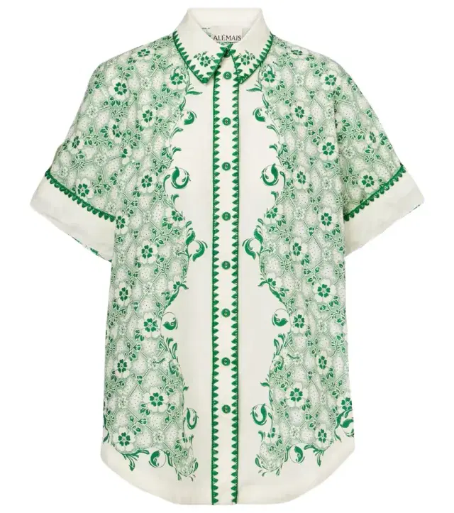Alemais Alémais Olive printed cotton and silk shirt