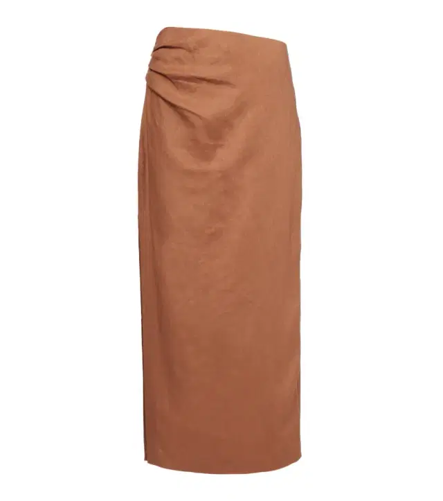 SIR Asymmetric ruched linen midi skirt
