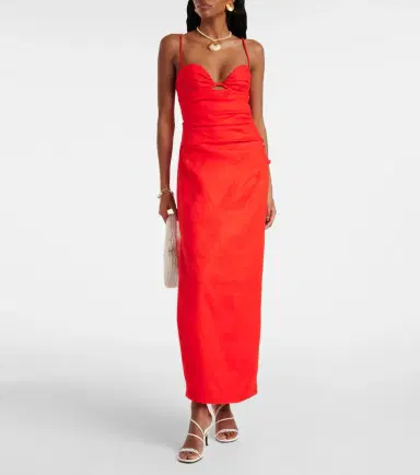 SIR Noemi ruched linen maxi dress | Thumbnail 3