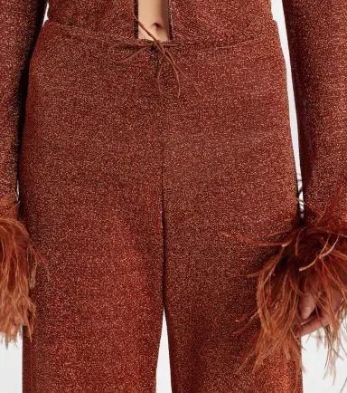 Oseree Oséree Lumière Plumage feather-trimmed straight pants | Thumbnail 2