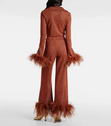 Oseree Oséree Lumière Plumage feather-trimmed straight pants | Thumbnail 3