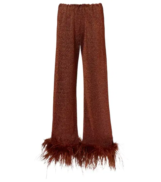 Oseree Oséree Lumière Plumage feather-trimmed straight pants