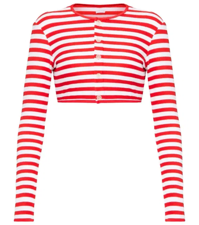 JADE SWIM Striped cropped terry cardigan