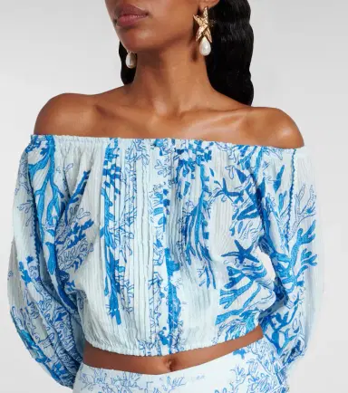Poupette St Barth Bova printed off-shoulder cotton top | Thumbnail 3
