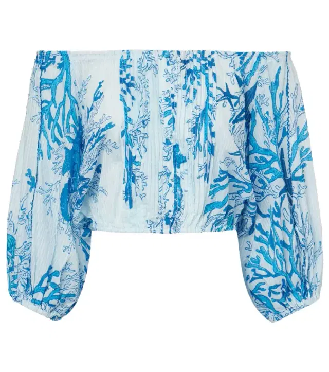 Poupette St Barth Bova printed off-shoulder cotton top