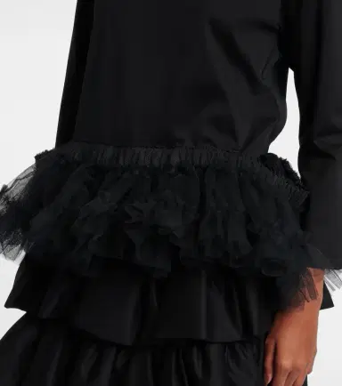Noir Kei Ninomiya Tulle-trimmed cotton jersey top | Thumbnail 2