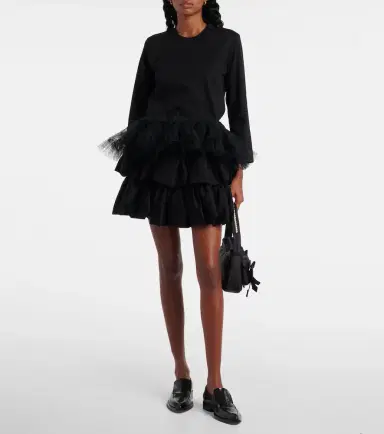 Noir Kei Ninomiya Tulle-trimmed cotton jersey top | Thumbnail 4