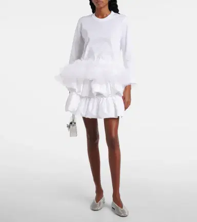 Noir Kei Ninomiya Tulle-trimmed cotton jersey top | Thumbnail 4