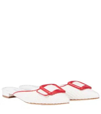 Manolo Blahnik Maysale leather-trimmed raffia mules | Thumbnail 1 Manolo Blahnik Maysale leather-trimmed raffia mules | Thumbnail 1