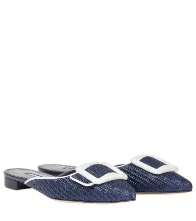 Manolo Blahnik Maysale leather-trimmed raffia mules | Thumbnail 1 Manolo Blahnik Maysale leather-trimmed raffia mules | Thumbnail 1