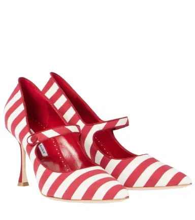 Manolo Blahnik Campari striped Mary Jane pumps | Thumbnail 1 Manolo Blahnik Campari striped Mary Jane pumps | Thumbnail 1
