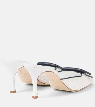 Manolo Blahnik Maysale 70 leather-trimmed raffia mules | Thumbnail 4