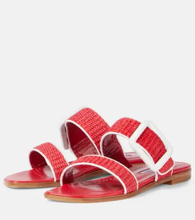 Manolo Blahnik Tituba leather-trimmed raffia sandals | Thumbnail 4 Manolo Blahnik Tituba leather-trimmed raffia sandals | Thumbnail 4