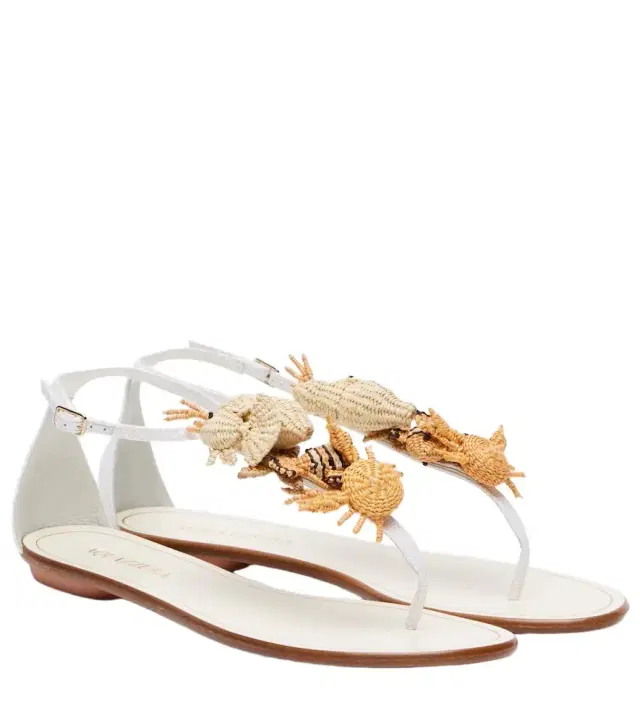 Aquazzura Marea raffia and leather thong sandals