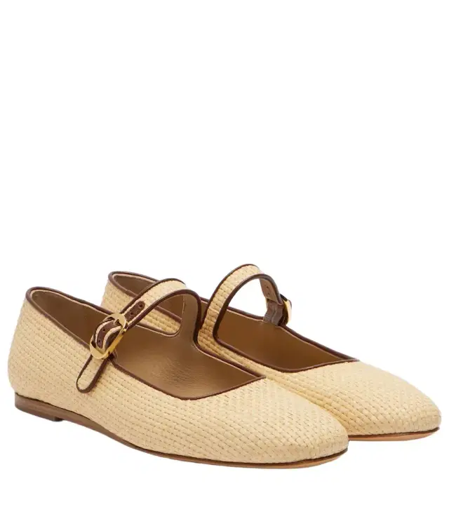 Le Monde Beryl Le Monde Béryl Leather-trimmed raffia Mary Jane flats