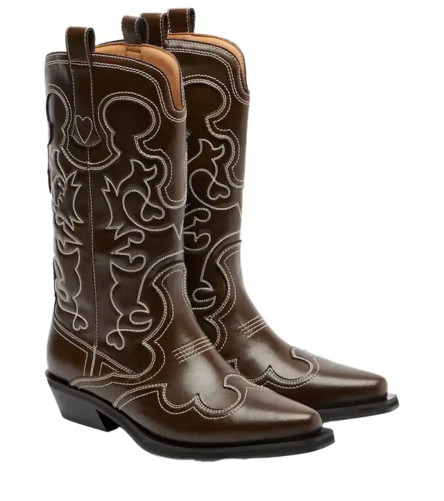 Ganni Mid Shaft embroidered cowboy boots