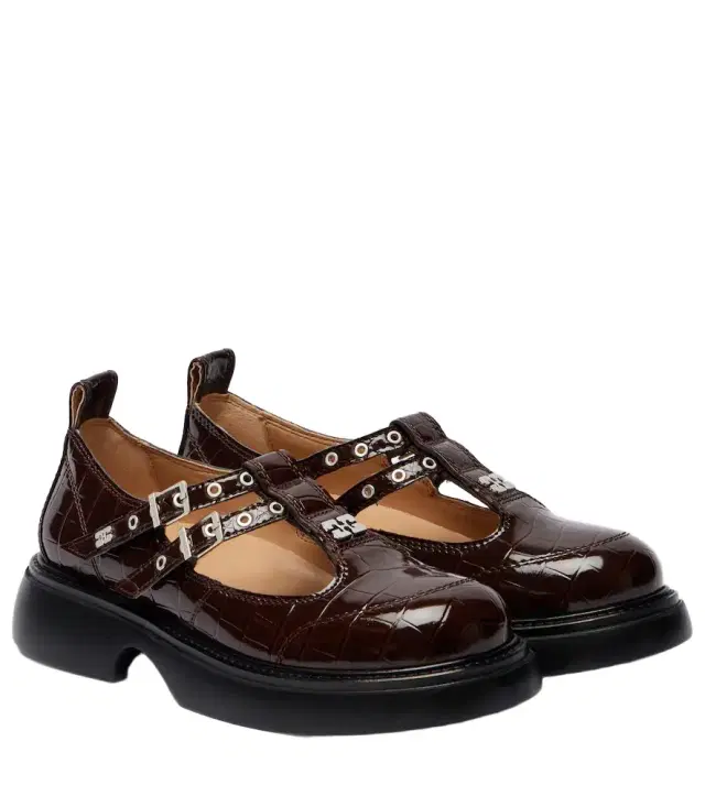Ganni Croc-effect Mary Jane flats
