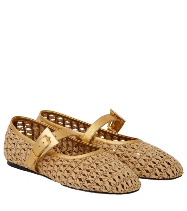 Paris Texas Sveva raffia Mary Jane flats