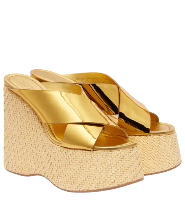 Paris Texas Mara metallic leather wedge mules