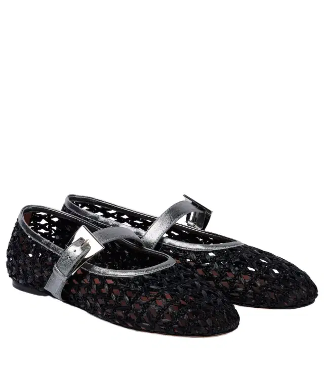 Paris Texas Sveva buckle-detail raffia ballet flats