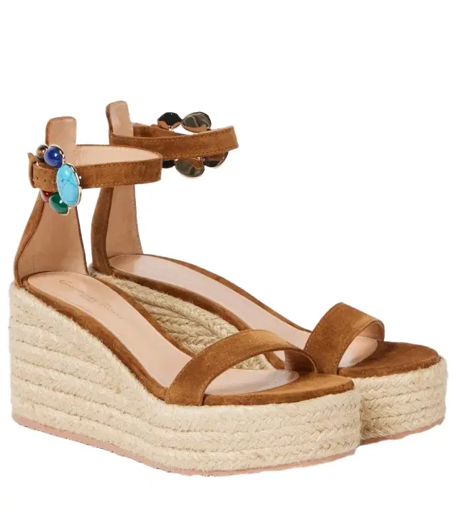 Gianvito Rossi Embellished suede platform espadrilles