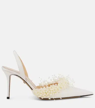 Mach & Mach Floating Pearl 85 satin slingback pumps | Thumbnail 3