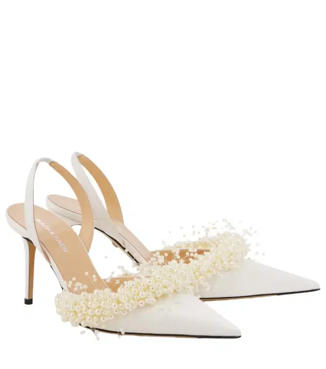 Floating Pearl 85 satin slingback pumps