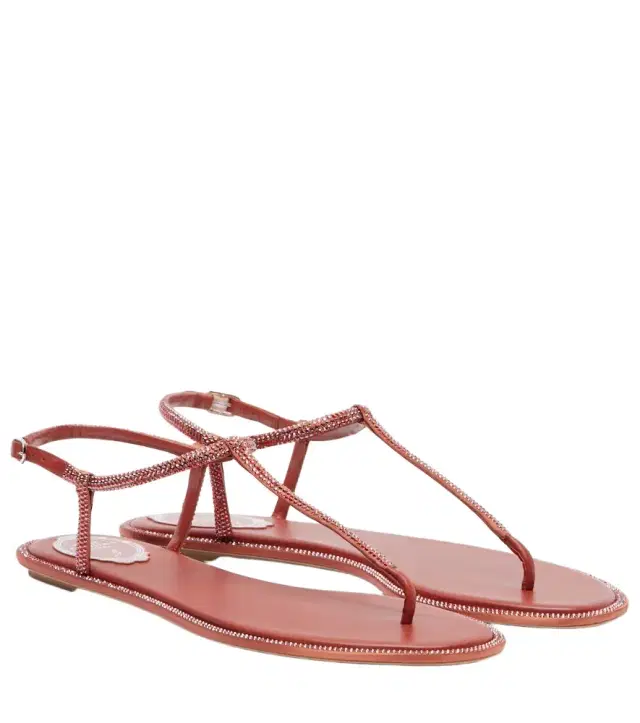 René Caovilla Diana embellished satin thong sandals