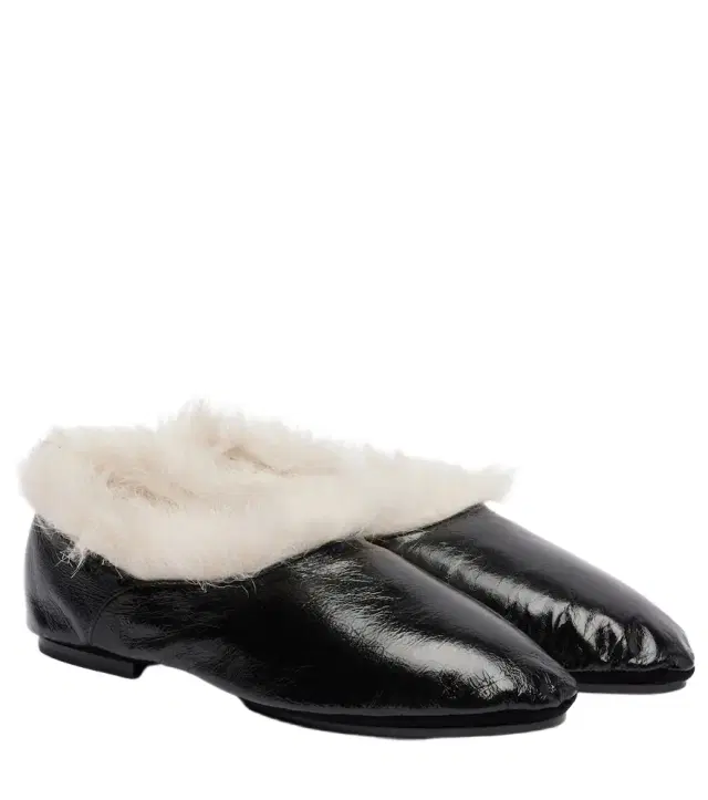 Jil Sander Shearling-trimmed leather slip-on shoes