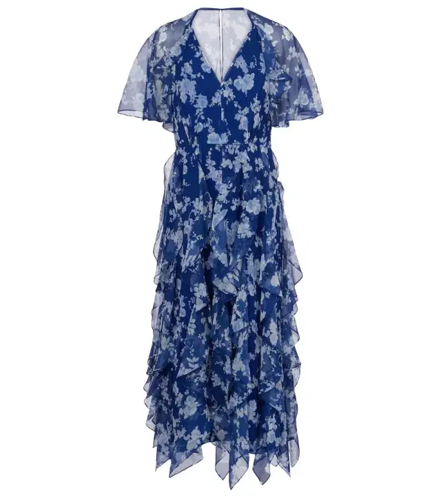 Floral ruffled chiffon midi dress