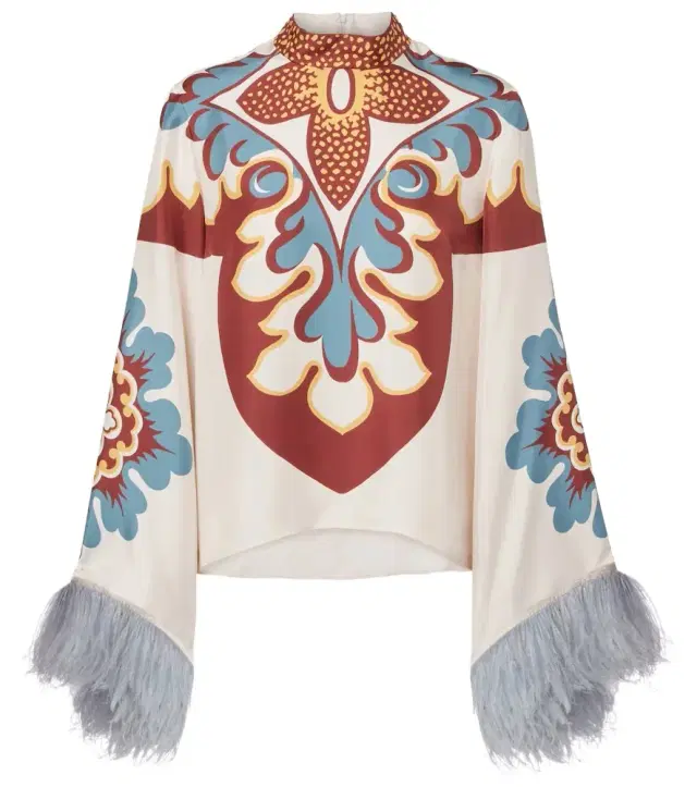 La DoubleJ Make An Exit feather-trimmed silk top