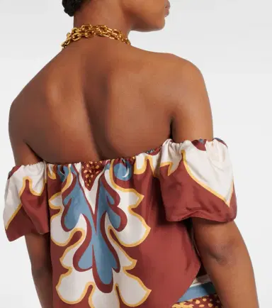 La DoubleJ Sand Dollar off-shoulder silk top | Thumbnail 2
