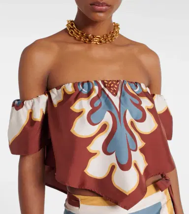 La DoubleJ Sand Dollar off-shoulder silk top | Thumbnail 4