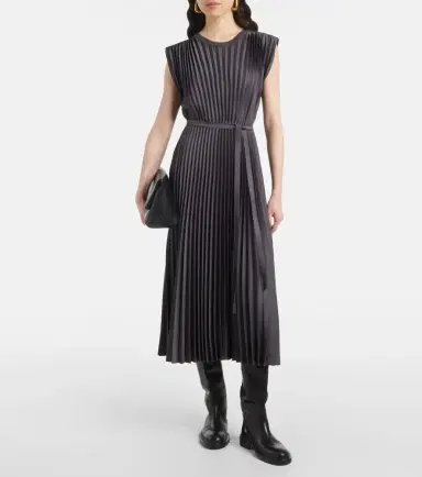 Joseph Volta belted plissé satin midi dress | Thumbnail 3