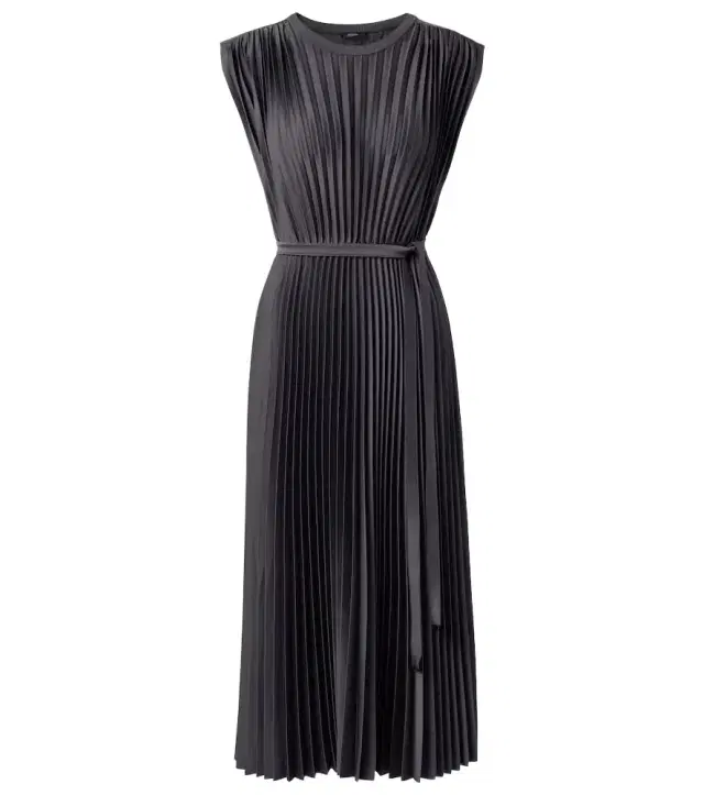 Joseph Volta belted plissé satin midi dress