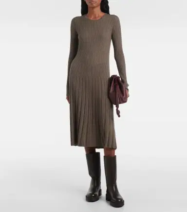 Joseph Ribbed-knit pleated wool midi dress | Thumbnail 2
