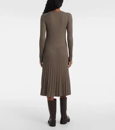 Joseph Ribbed-knit pleated wool midi dress | Thumbnail 3