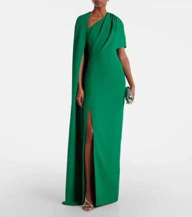 Safiyaa Caped asymmetric crêpe gown | Thumbnail 4