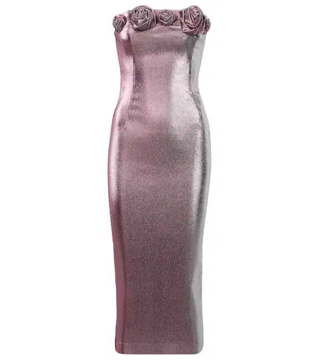 Area Floral-appliqué lamé midi dress