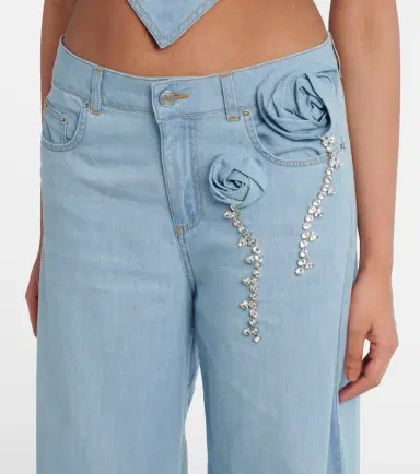 Area Embellished floral-appliqué wide-leg jeans | Thumbnail 4