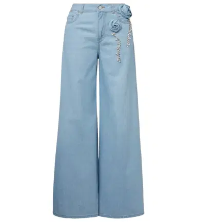Area Embellished floral-appliqué wide-leg jeans | Thumbnail 1