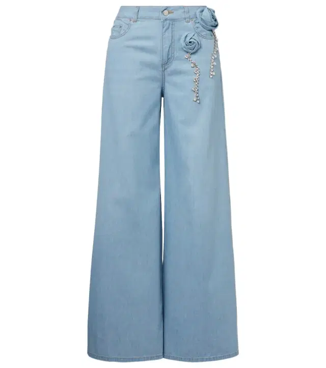 Area Embellished floral-appliqué wide-leg jeans